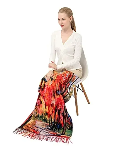 XINYUN Kadın Moda Eşarp Sanat Baskılı Püsküllü Yumuşak Kaşmir Sıcak Büyük Battaniye Şal Hediye için - 5