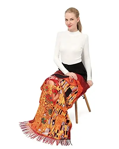 XINYUN Kadın Moda Eşarp Sanat Baskılı Püsküllü Yumuşak Kaşmir Sıcak Büyük Battaniye Şal Hediye için - 4