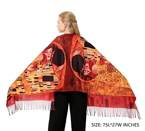 XINYUN Kadın Moda Eşarp Sanat Baskılı Püsküllü Yumuşak Kaşmir Sıcak Büyük Battaniye Şal Hediye için - 7
