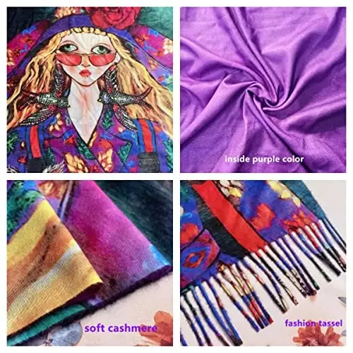 XINYUN Fashion Scarf Shawl with Girl Print Purple Soft CasModazoneere Long Tassel Scarves Winter Warm Large PasModazoneina Blanket Scarf for Women Girls - 4