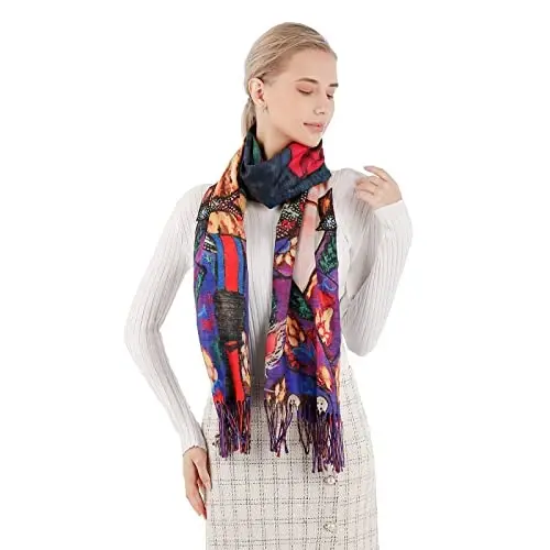 XINYUN Fashion Scarf Shawl with Girl Print Purple Soft CasModazoneere Long Tassel Scarves Winter Warm Large PasModazoneina Blanket Scarf for Women Girls - 5