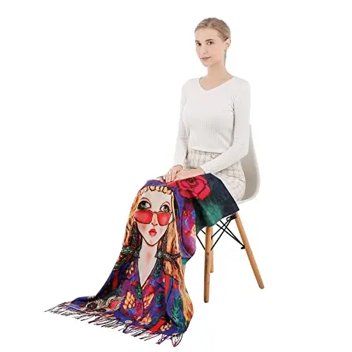 XINYUN Fashion Scarf Shawl with Girl Print Purple Soft CasModazoneere Long Tassel Scarves Winter Warm Large PasModazoneina Blanket Scarf for Women Girls - 7