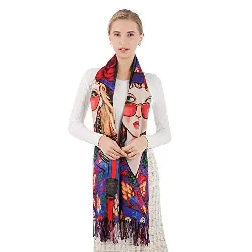 XINYUN Women's Fashion Scarf with Art Printed Tassel Soft CasModazoneere Warm Large Blanket Wrap Shawl for gift - MODAZONE