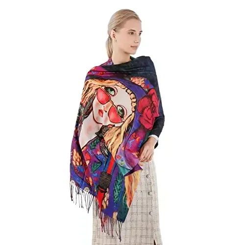 XINYUN Women's Fashion Scarf with Art Printed Tassel Soft CasModazoneere Warm Large Blanket Wrap Shawl for gift - MODAZONE (1)