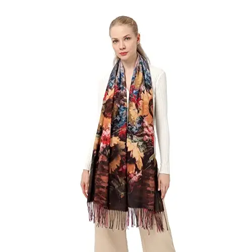 XINYUN Large Shawl Scarf for Women Gift Floral Print Soft CasModazoneere Tassel Scarves Warm Fashion Blanket PasModazoneina Shawl Wrap for Fall Winter - 2