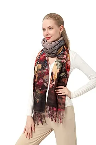XINYUN Large Shawl Scarf for Women Gift Floral Print Soft CasModazoneere Tassel Scarves Warm Fashion Blanket PasModazoneina Shawl Wrap for Fall Winter - 3