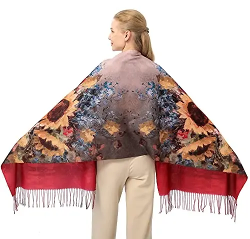 XINYUN Kadın Moda Eşarp Sanat Baskılı Püsküllü Yumuşak Kaşmir Sıcak Büyük Battaniye Şal Hediye için - 7