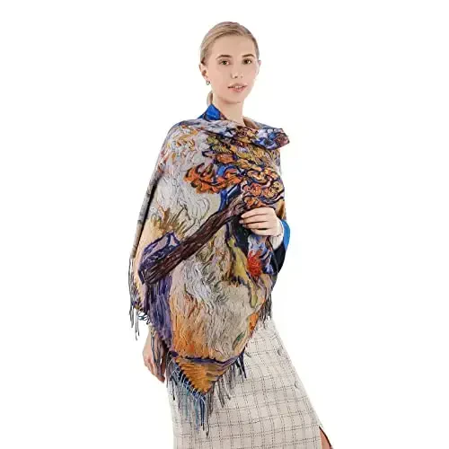 XINYUN Women's Fashion Scarf with Art Printed Tassel Soft Cashmere Warm Large Blanket Wrap Shawl for gift - MODAZONE