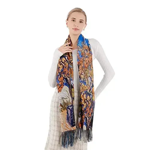 XINYUN Women's Fashion Scarf with Art Printed Tassel Soft Cashmere Warm Large Blanket Wrap Shawl for gift - MODAZONE (1)