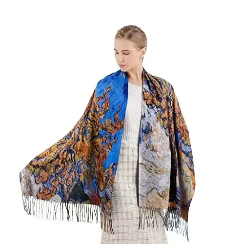 XINYUN Women's Fashion Scarf with Art Printed Tassel Soft Cashmere Warm Large Blanket Wrap Shawl for gift - 7