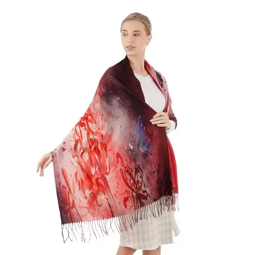 XINYUN Women's Fashion Scarf with Art Printed Tassel Soft CasModazoneere Warm Large Blanket Wrap Shawl for gift - 1