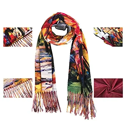 XINYUN Women's Fashion Scarf with Art Printed Tassel Soft CasModazoneere Warm Large Blanket Wrap Shawl for gift - 6