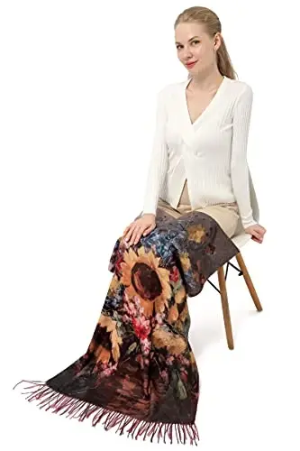 XINYUN Women's Fashion Scarf with Art Printed Tassel Soft CasModazoneere Warm Large Blanket Wrap Shawl for gift - 5