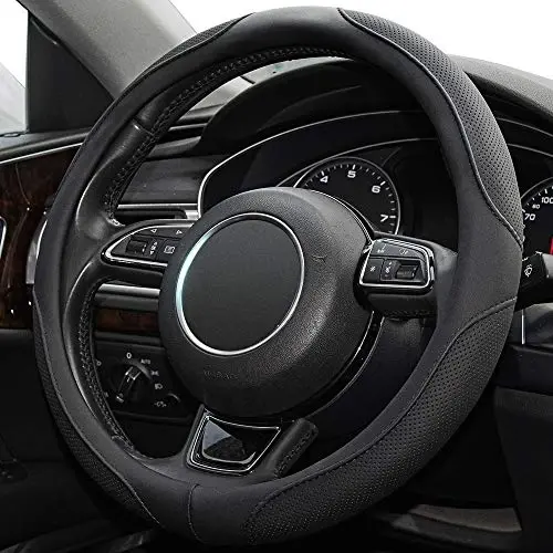 Xizopucy 14inch Steering Wheel Cover,Prius,Civic,S,(14-14.25inch)-Black Microfiber Leather Breathable, Anti Slip Car Accessories- - 1