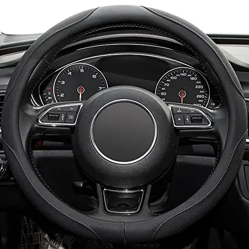 Xizopucy 14inch Steering Wheel Cover,Prius,Civic,S,(14-14.25inch)-Black Microfiber Leather Breathable, Anti Slip Car Accessories- - 2