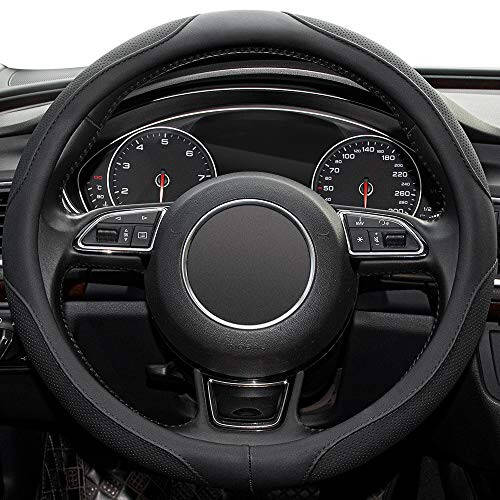 Xizopucy Car Steering Wheel Cover, 14.5-15 Inch Black Universal Microfiber Leather Covers Breathable Anti-Slip Odorless Steering Wheels Accessories for Men Women - 2