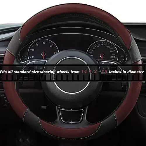 Xizopucy Steering Wheel Covers Black Universal Microfiber Leather, Suitable for 14 1/2-15 inch Car Steering Wheel Cover, Breathable, Anti Slip- Wine Red - 4