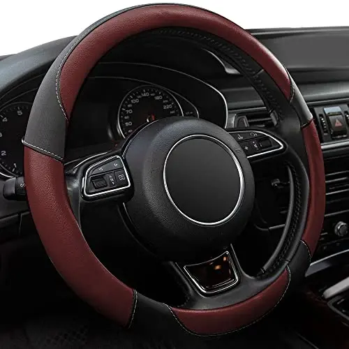 Xizopucy Steering Wheel Covers Black Universal Microfiber Leather, Suitable for 14 1/2-15 inch Car Steering Wheel Cover, Breathable, Anti Slip- Wine Red - 1