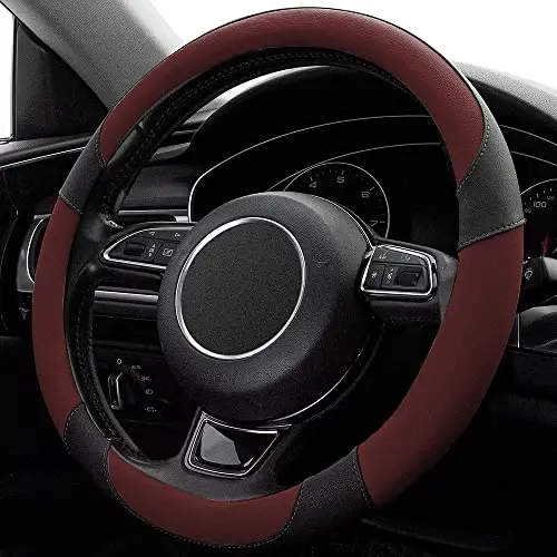 Xizopucy Steering Wheel Covers Black Universal Microfiber Leather, Suitable for 14 1/2-15 inch Car Steering Wheel Cover, Breathable, Anti Slip- Wine Red - 3