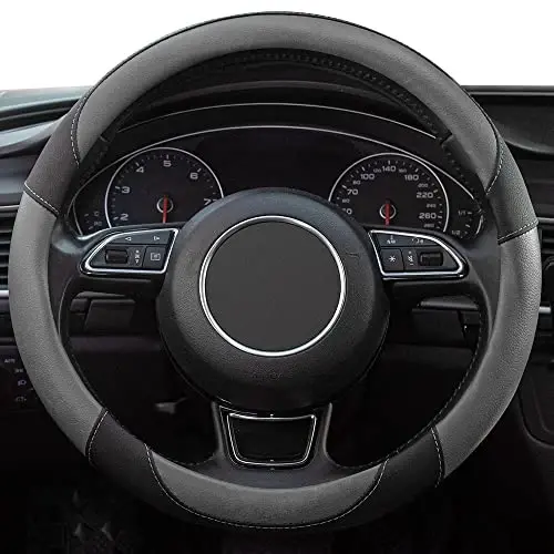 Xizopucy Steering Wheel Covers Gray Universal Microfiber Leather, Suitable for 14 1/2-15 inch Car Steering Wheel Cover, Breathable, Anti Slip & Odor - 2