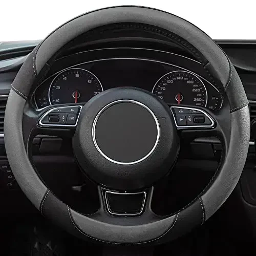 Xizopucy Steering Wheel Covers Gray Universal Microfiber Leather, Suitable for 14 1/2-15 inch Car Steering Wheel Cover, Breathable, Anti Slip & Odor - XIZOPUCY (1)