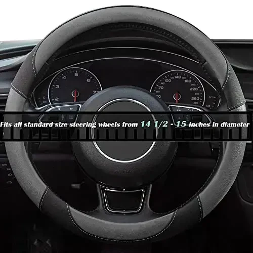 Xizopucy Steering Wheel Covers Gray Universal Microfiber Leather, Suitable for 14 1/2-15 inch Car Steering Wheel Cover, Breathable, Anti Slip & Odor - 4