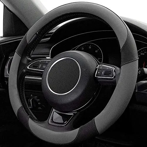 Xizopucy Steering Wheel Covers Gray Universal Microfiber Leather, Suitable for 14 1/2-15 inch Car Steering Wheel Cover, Breathable, Anti Slip & Odor - 3