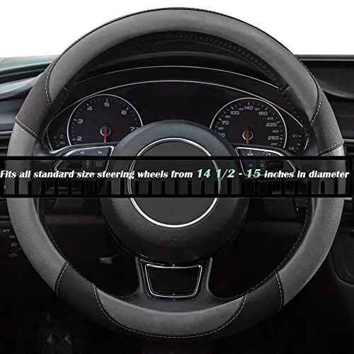 Xizopucy Steering Wheel Covers Gray Universal Microfiber Leather, Suitable for 14 1/2-15 inch Car Steering Wheel Cover, Breathable, Anti Slip & Odor - 4