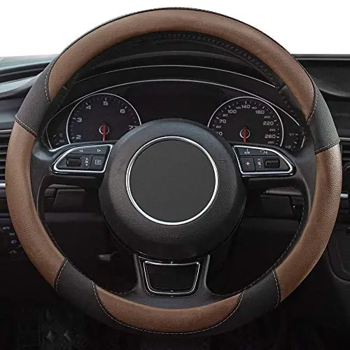 Xizopucy Steering Wheel Covers Black Universal Microfiber Leather, Suitable for 14 1/2-15 inch Car Steering Wheel Cover, Breathable, Anti Slip- Brown - 2