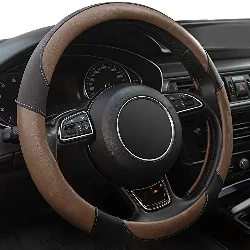 Xizopucy Steering Wheel Covers Black Universal Microfiber Leather, Suitable for 14 1/2-15 inch Car Steering Wheel Cover, Breathable, Anti Slip- Brown - XIZOPUCY