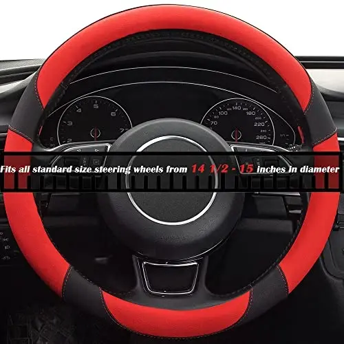 Xizopucy Red Steering Wheel Cover with Microfiber Leather for Car Truck SUV, Anti-Slip Steering Wheel Cover 15 inchs - 4