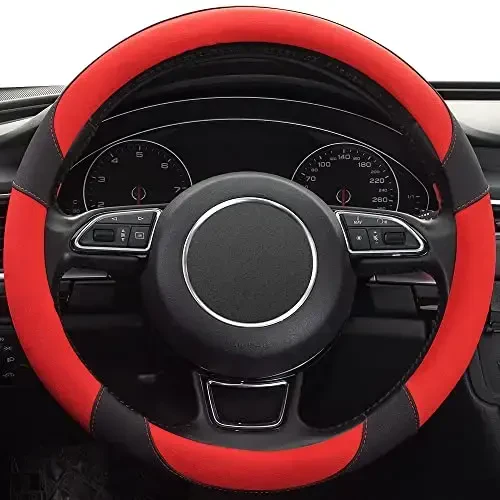 Xizopucy Red Steering Wheel Cover with Microfiber Leather for Car Truck SUV, Anti-Slip Steering Wheel Cover 15 inchs - 2