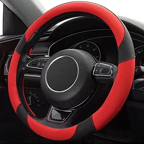 Xizopucy Red Steering Wheel Cover with Microfiber Leather for Car Truck SUV, Anti-Slip Steering Wheel Cover 15 inchs - 3