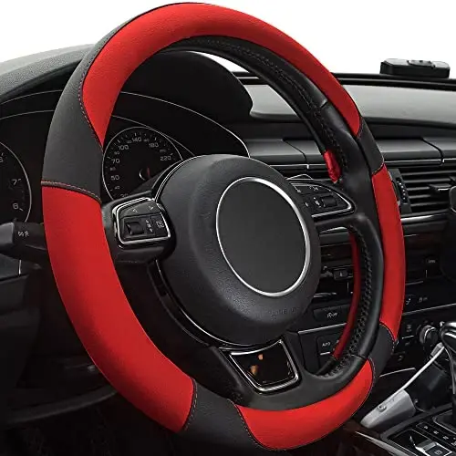 Xizopucy Red Steering Wheel Cover with Microfiber Leather for Car Truck SUV, Anti-Slip Steering Wheel Cover 15 inchs - 1