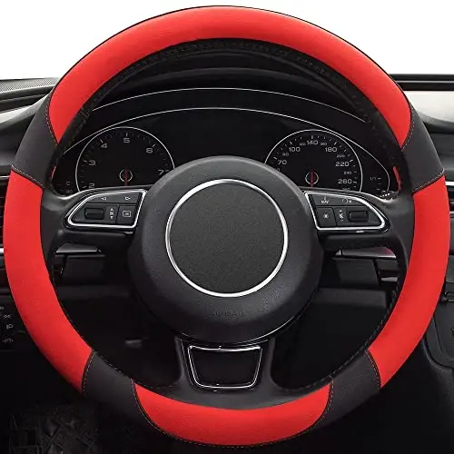 Xizopucy Red Steering Wheel Cover with Microfiber Leather for Car Truck SUV, Anti-Slip Steering Wheel Cover 15 inchs - XIZOPUCY (1)