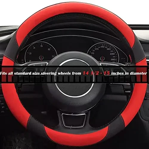 Xizopucy Red Steering Wheel Cover with Microfiber Leather for Car Truck SUV, Anti-Slip Steering Wheel Cover 15 inchs - 4