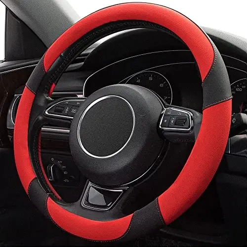 Xizopucy Red Steering Wheel Cover with Microfiber Leather for Car Truck SUV, Anti-Slip Steering Wheel Cover 15 inchs - 3