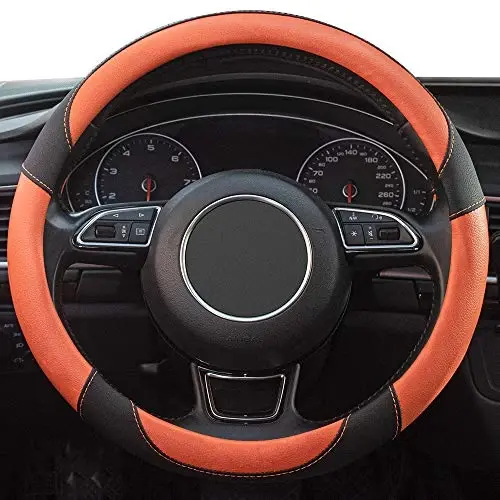 Xizopucy Steering Wheel Covers Black Universal Microfiber Leather, Suitable for 14 1/2-15 inch Car Steering Wheel Cover, Breathable, Anti Slip- Orange - XIZOPUCY (1)