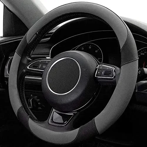 Xizopucy Steering Wheel Covers Gray Universal Microfiber Leather, Suitable for 14 1/2-15 inch Car Steering Wheel Cover, Breathable, Anti Slip & Odor - 3