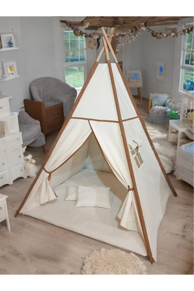 XL Children's Play Tent LED Lighted Native American Teepee Play House with Mat and Cushions - YHH KIDS