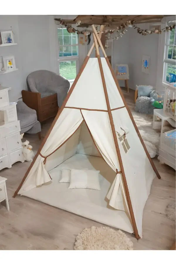 XL Children's Play Tent LED Lighted Native American Teepee Play House with Mat and Cushions - 1