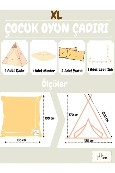 XL Children's Play Tent LED Lighted Native American Teepee Play House with Mat and Cushions - 4