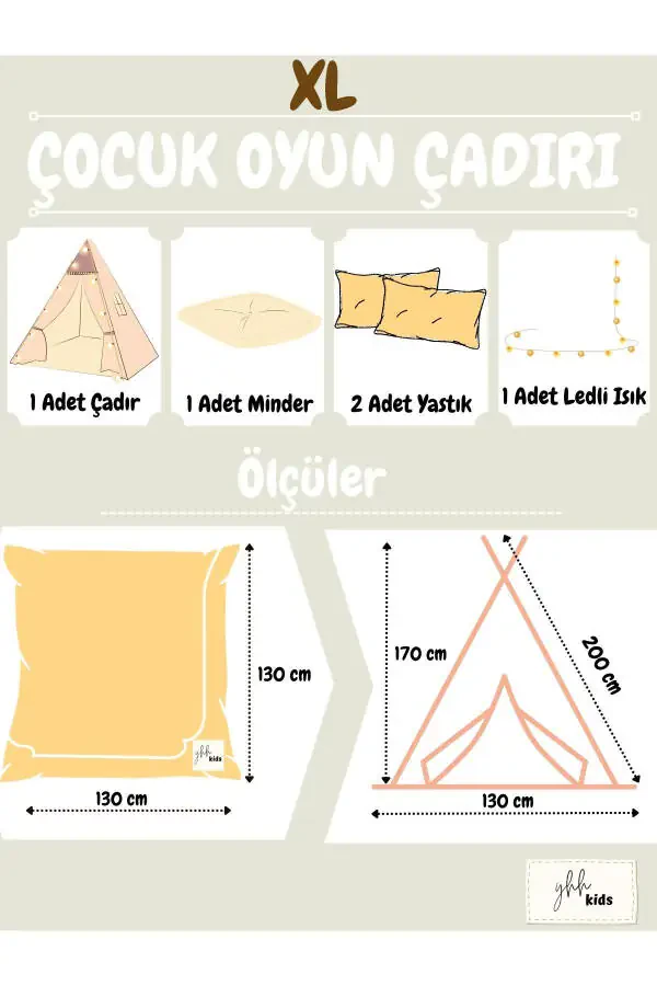 XL Children's Play Tent LED Lighted Native American Teepee Play House with Mat and Cushions - 4