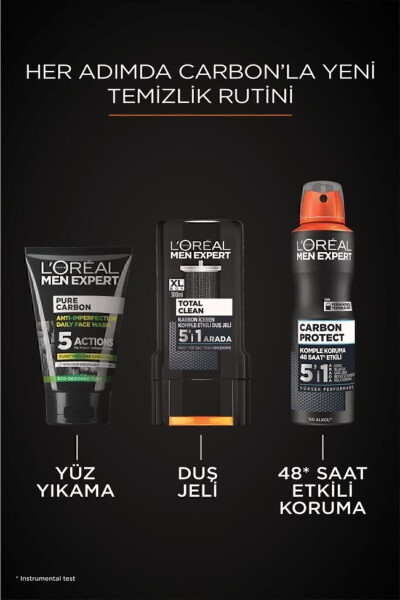 Xl Men's Care Set Total Clean Shower Gel Pure Charcoal Face Wash Gel Deodorant Roll On - 6