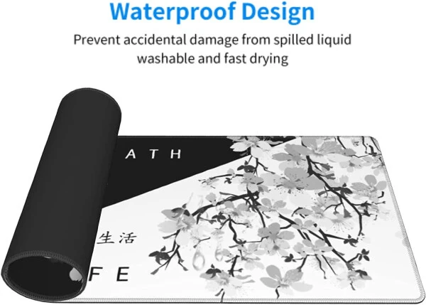 XL size, 31.5 x 11.8 inch, Japanese art style Sakura design, large non-slip rubber base, stitched edges, gaming mousepad. - 4