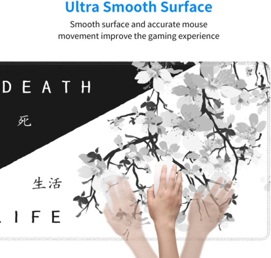XL size, 31.5 x 11.8 inch, Japanese art style Sakura design, large non-slip rubber base, stitched edges, gaming mousepad. - 5