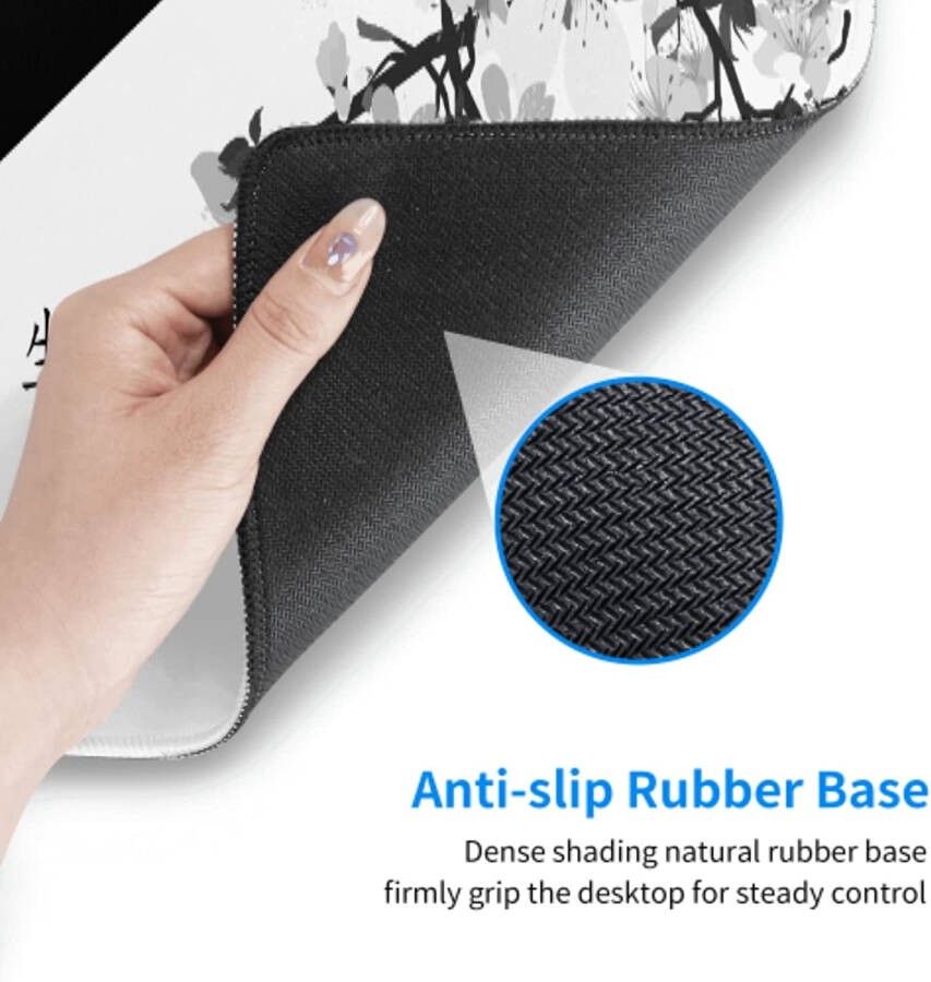 XL size, 31.5 x 11.8 inch, Japanese art style Sakura design, large non-slip rubber base, stitched edges, gaming mousepad. - 6