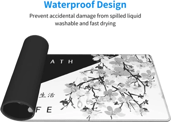 XL size, 31.5 x 11.8 inch, Japanese art style Sakura design, large non-slip rubber base, stitched edges, gaming mousepad. - 4