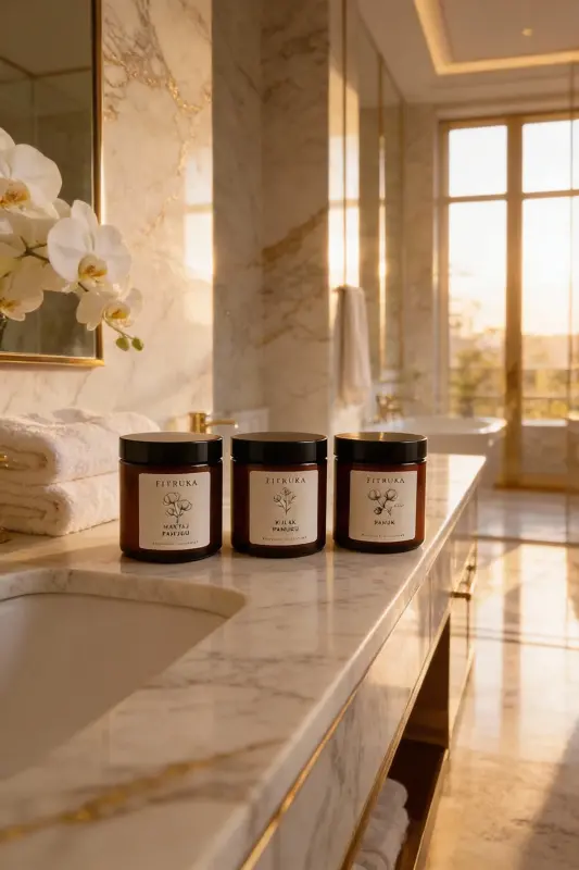 Хлопчатобумажные палочки, ватные диски и банка для хранения в ванной из янтарного пластика с этикеткой. - 1
