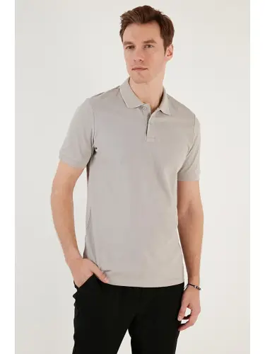 Хлопковая футболка-поло на пуговицах Regular Fit 5902739-серая - 4